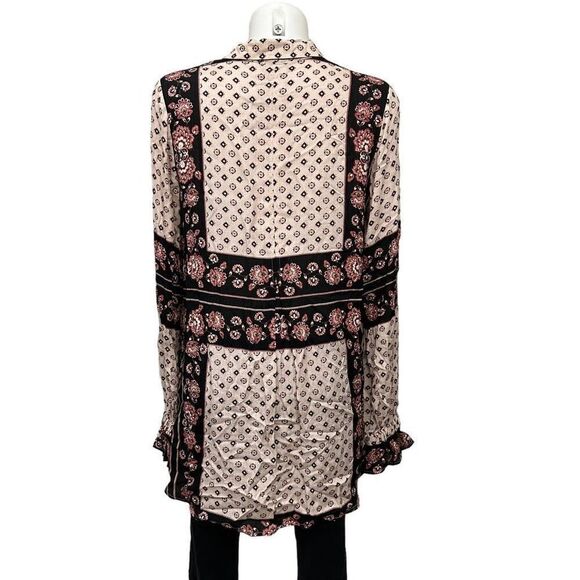 FREE PEOPLE Changing Times Floral Print Keyhole Neckline Longsleeve Tunic sz S - Picture 5 of 7